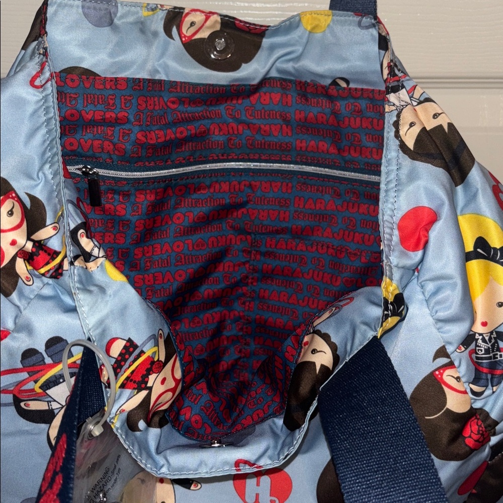 Harajuku Lovers LOLLIPOP 50s GIRLS blue Tote Bag Purse lightweight roomy - Picture 4 of 7